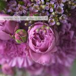 Малиновый свадебный букет из пионовидной розы и восковника